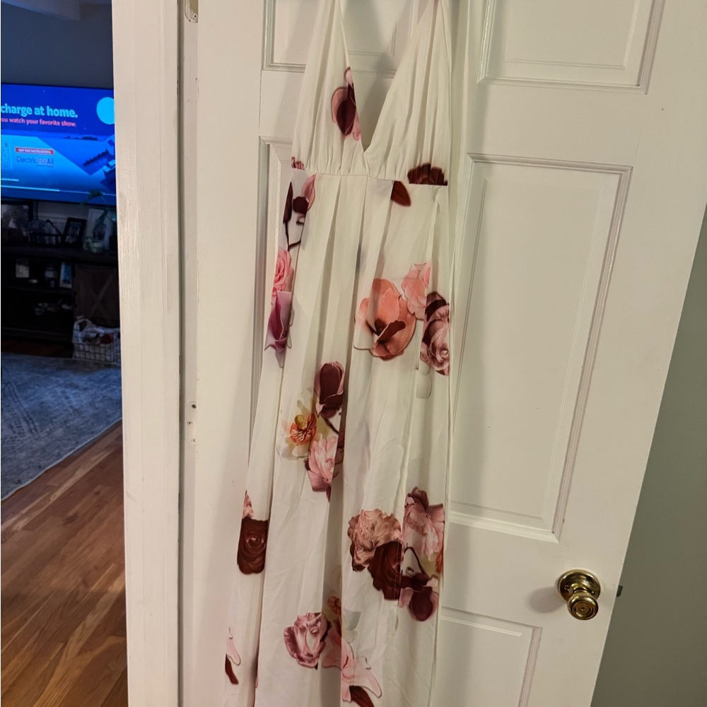 Floral White and Pink Maxi Dress